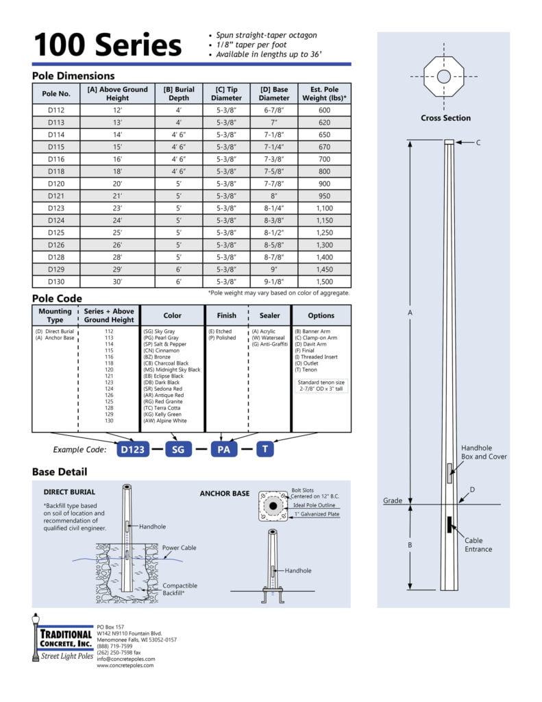 100 Series Poles – Traditional Concrete